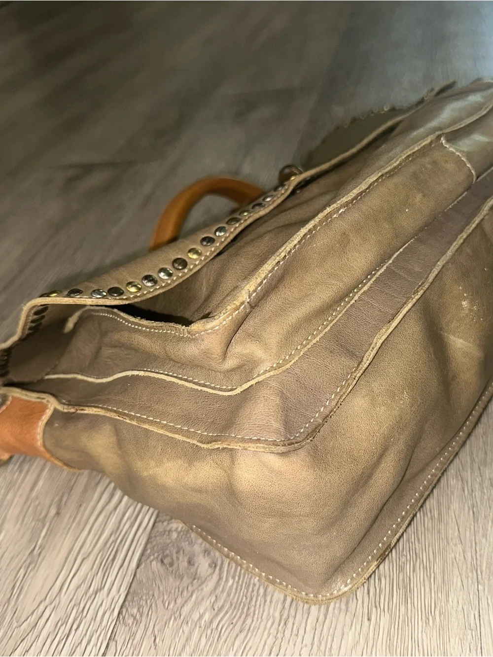 Topelle Distressed Olive Green Leather Satchel Briefcase Laptop Bag